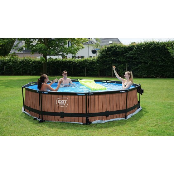 EXIT Wood pool ø360x76cm med filterpump - brun